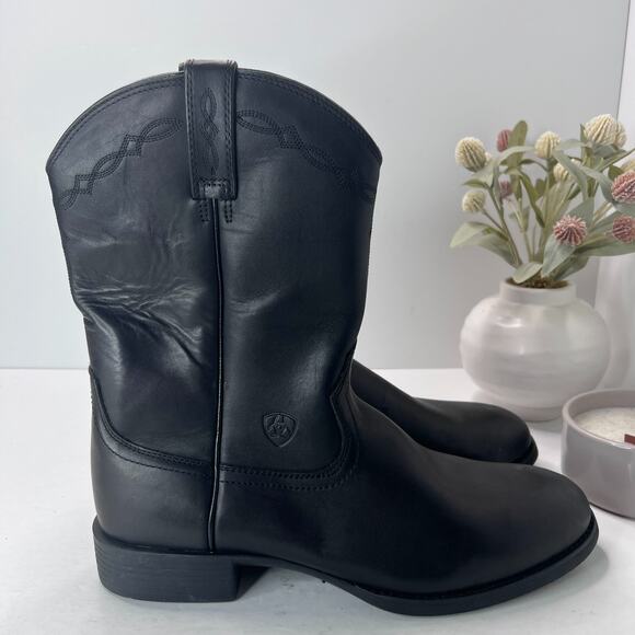 Ariat Heritage Roper Grain Leather Western Boots Pull On Black Mens Size 12D - Picture 3 of 9